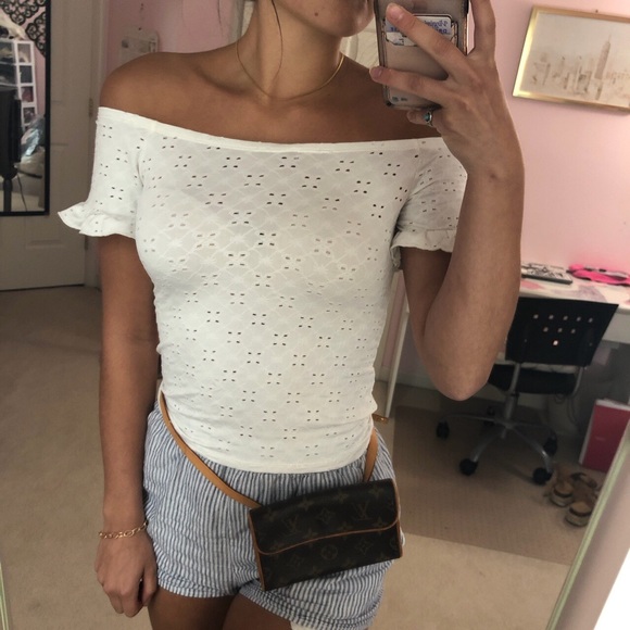 White off the shoulder eyelet top - Picture 1 of 4